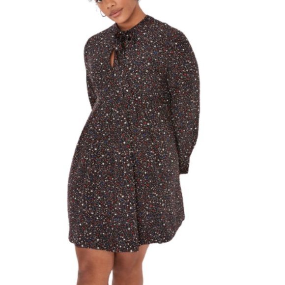 Madewell Balsam Tie-Neck Dress in Starry Night Black Long Sleeve 100% Silk - Picture 1 of 7